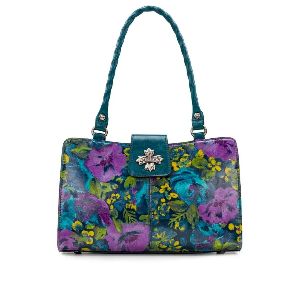 Patricia‎ Nash Sosina Floral Leather Satchel Teal Purple Green Handbag